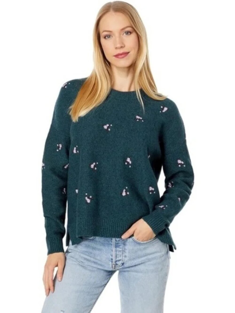 Madewell Green Purple Embroidered Merino Wool‎ Blend Sweater